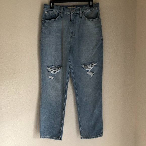 SZ 30 Madewell: MOM JEAN Ripped Edition Light Wash - Picture 5 of 9